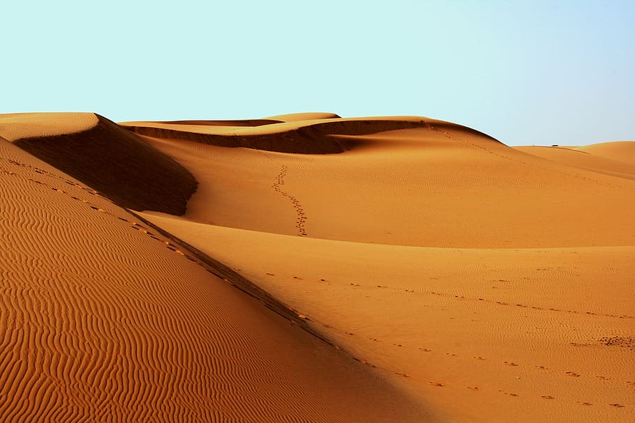 dessert, blue, sky, desert, africa, bedouin, footprints, sand, sand Dune, dry