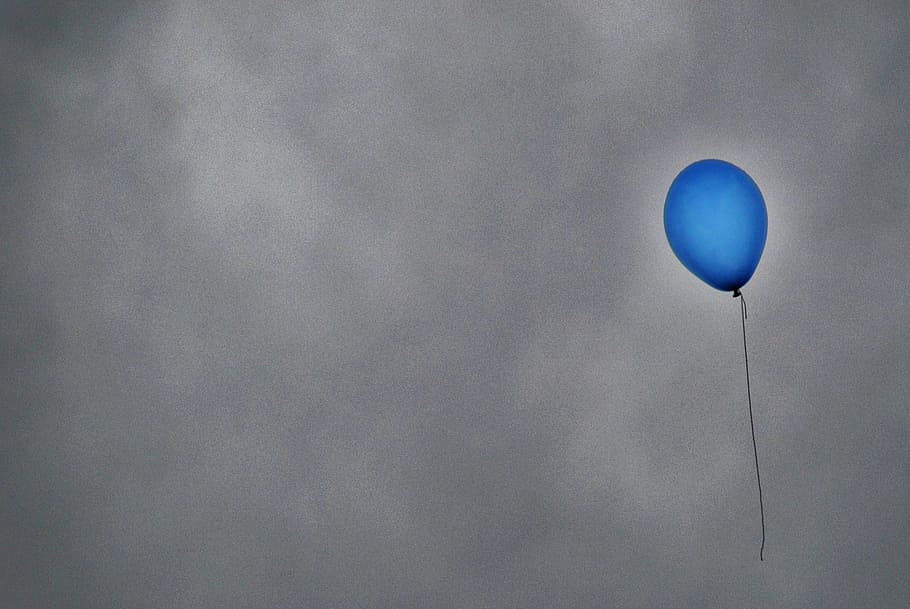 blue, air balloon, gray, sky, blue air, balloon, balloons, wind, colorful, air