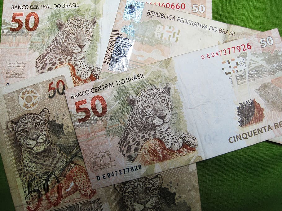 бразильские банкноты, пятьдесят реальных нот, банкноты, банкнота, бразилия, валюта, бумажные деньги, деньги, оборотная сторона, валюта Бразилии