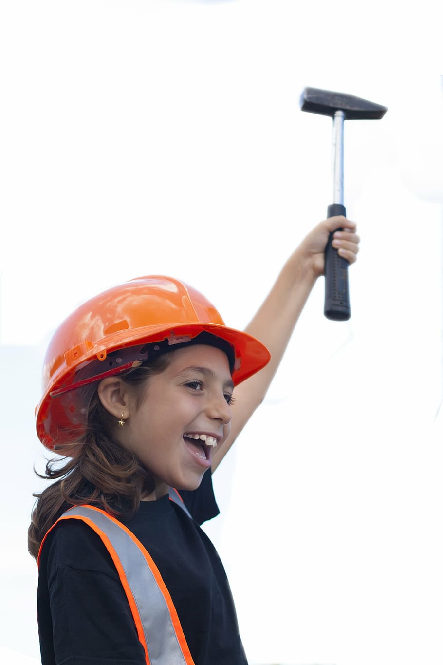 girl, holding, hammer, outdoors, worker, little girl, dom, strength, shipyard, project