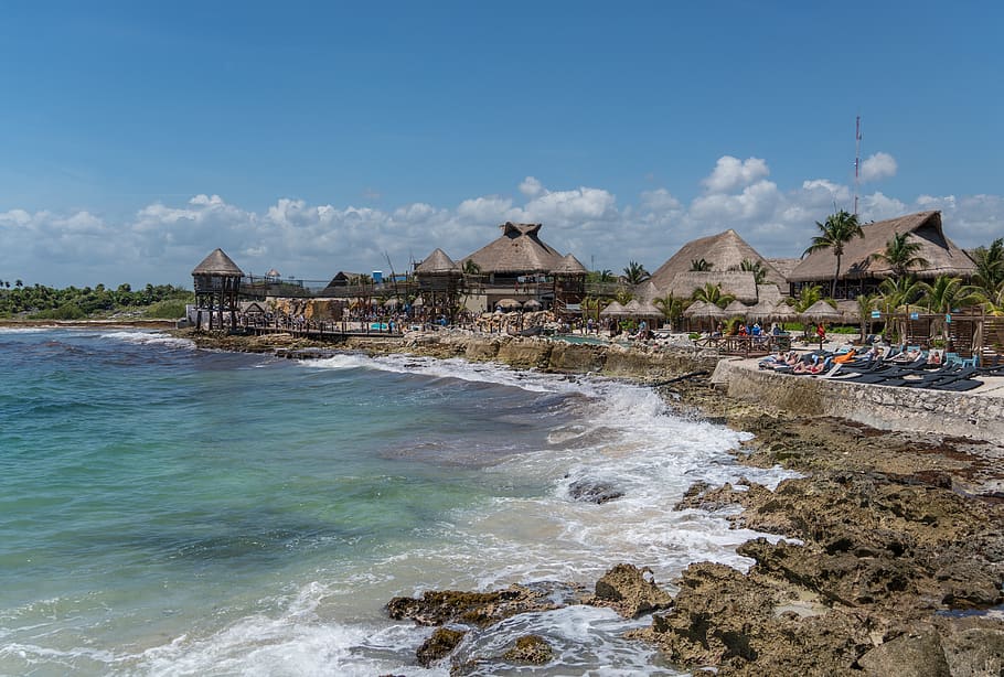 mexico, costa maya, rocky coast, water, seashore, travel, beach, nature, landscape, sky