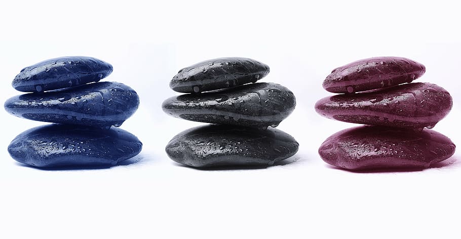 three, assorted-color stackable stones, stones, heat, ground, summer, romantic, welness, fintess, massage