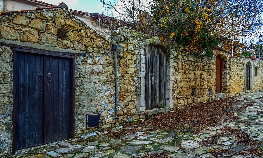 doors, old, wooden, architecture, traditional, exterior, wall, stone, street, neighbourhood