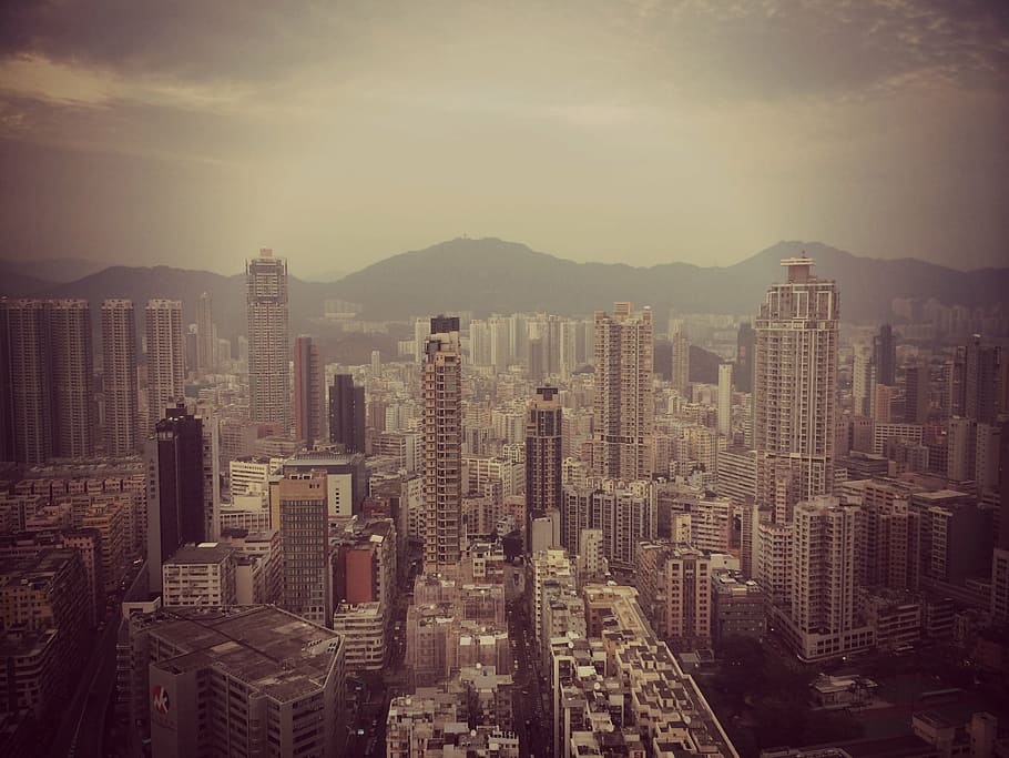 arquitectónico, fotografía, ciudad, aéreo, alto, subida, edificios, durante el día, hong kong, arquitectura