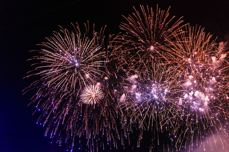 fireworks pyrotechnics, black, Colorful, Fireworks, Pyrotechnics, Black Night, Night Sky, 2018, 4th of july, abstract