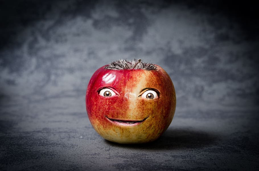 사과 과일, 눈, 사과, 이상한, 얼굴, 사진 조작, 과일, 귀여운, 바보, 맛있는