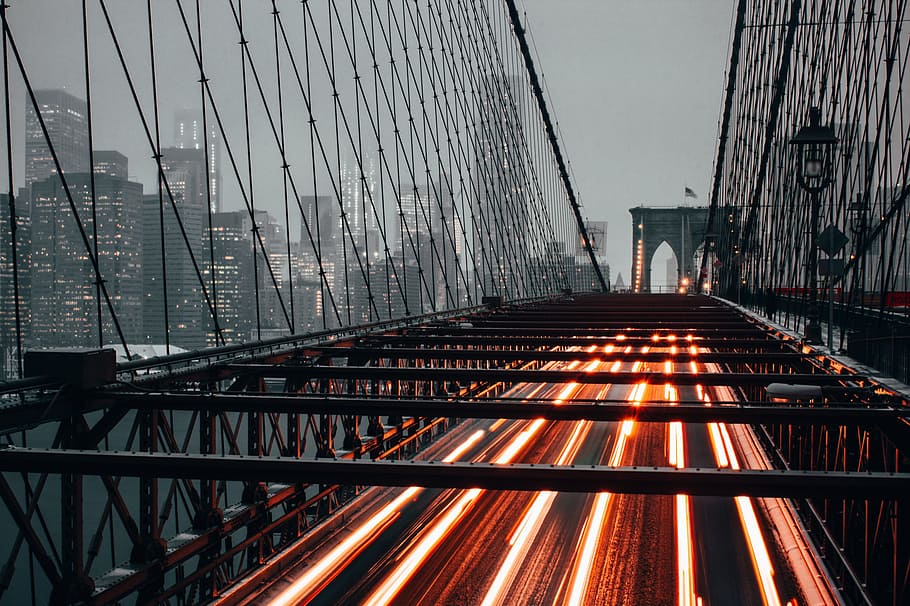 автомобильное движение, нью-йорк, автомобиль, трафик, бруклинский мост, городской, путешествие, сша, мост - искусственная структура, манхэттен - нью-йорк