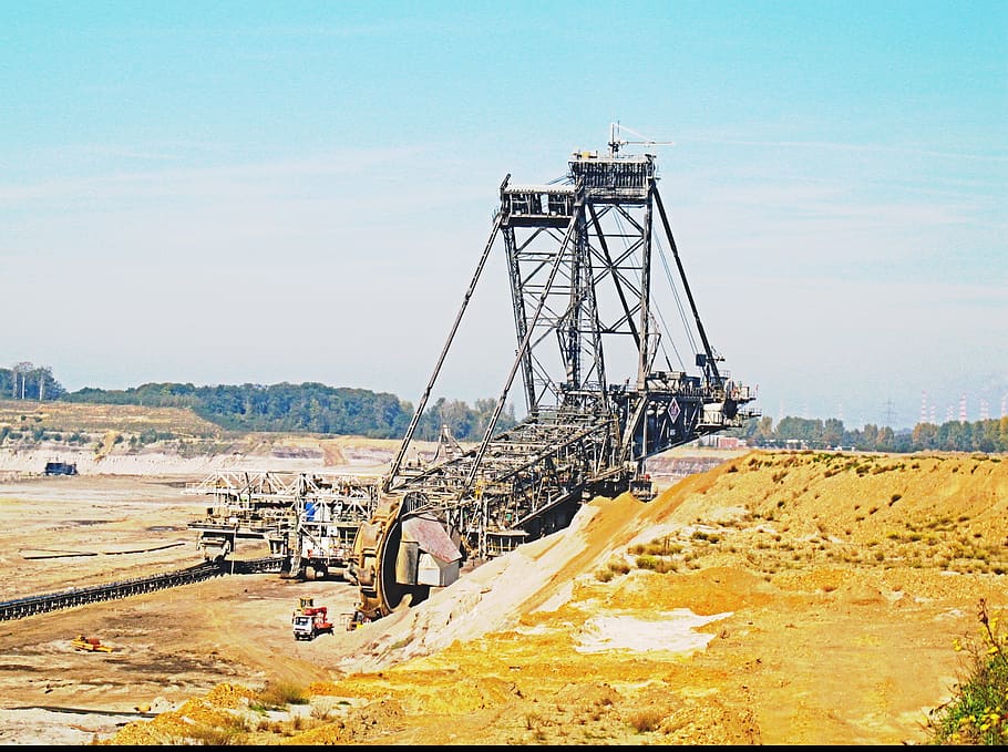 excavators, rwe, rheinbraun, inden, carbon, open pit mining, energy, industry, technology, brown coal