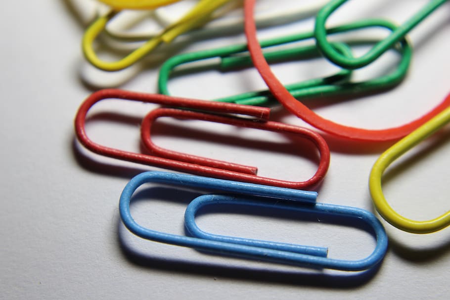 paper clips, rubber, colorful, office supplies, color, paper clip, clip, office, office supply, still life