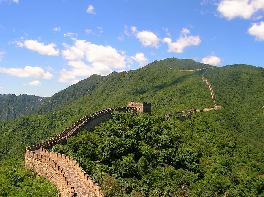 Gran Muralla, China, cielo, nubes, pared, piedra, hito, histórico, famoso, montañas