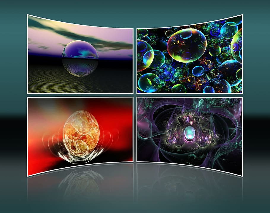 collage, montage, orbs, colors, globe, circle, design, reflections, digital, digital composite