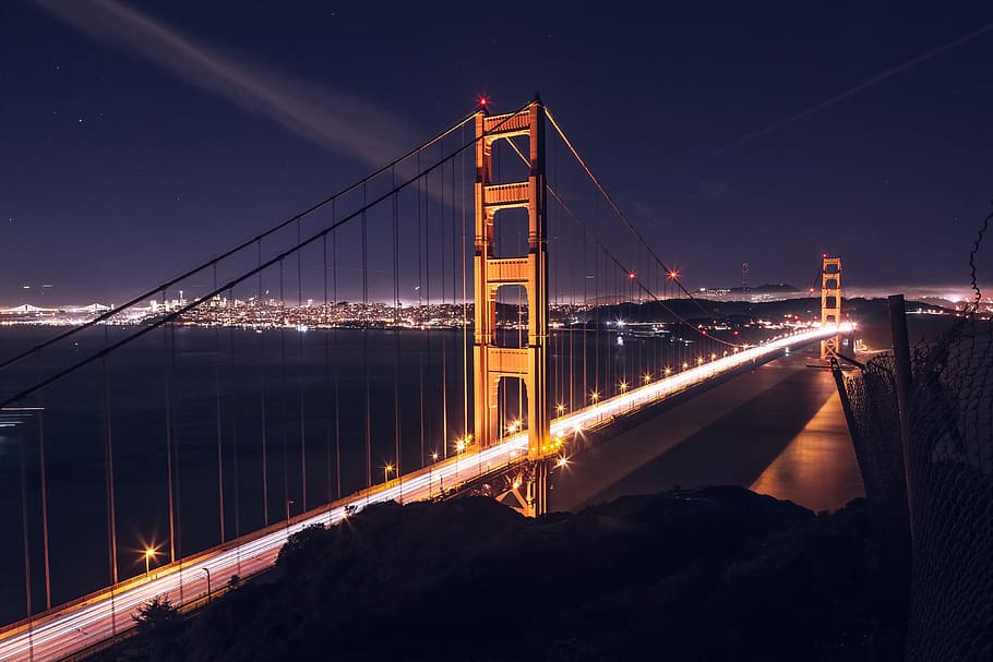 emas, jembatan gerbang, Foto malam, Jembatan Golden Gate, San Francisco, perkotaan, kota, malam, uSA, Tempat terkenal