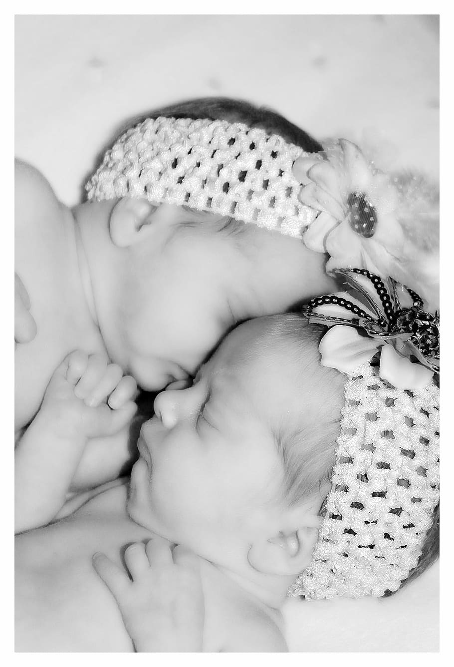 two, babies, twins, newborn, infant, girl, black And White, child, baby, people