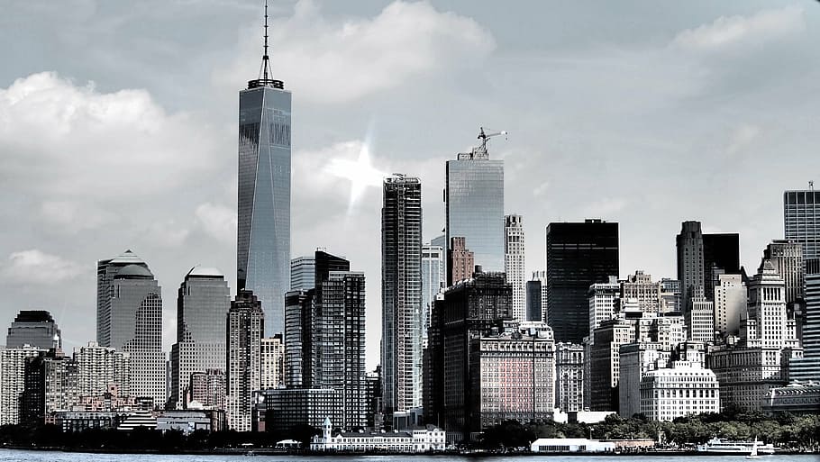グレースケールの写真, コンクリート, 高層ビル, ニューヨーク, 超高層ビル, マンハッタン, アーバンスカイライン, 都市の景観, 都市のシーン, ニューヨーク市