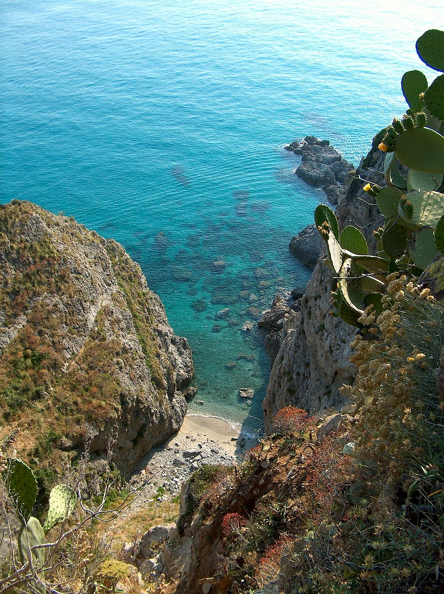 calabria, italy, capo vaticano, sea, water, cliffs, mediterranean, rock, high angle view, rock - object