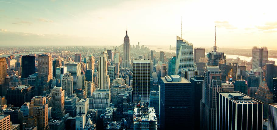 aéreo, fotografía, nuevo, ciudad de york, manhattan, paisaje urbano, horizonte, ciudad, urbano, arquitectura