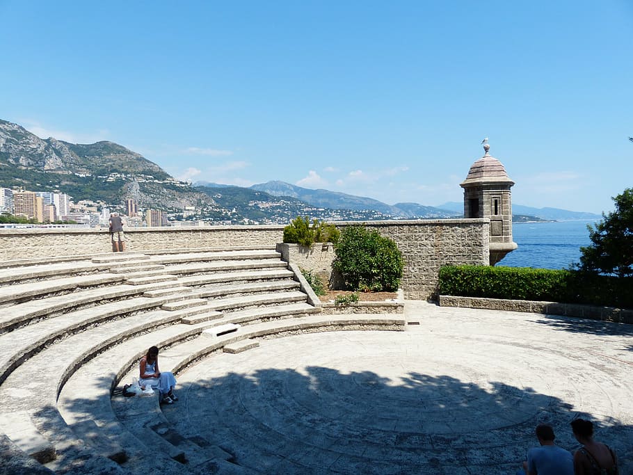 Mónaco, Fort Antoine, fortaleza, Antoine, teatro al aire libre, anfiteatro, teatro redondo, arquitectura, arena, montaña