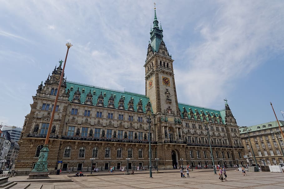Town Hall, Hamburg, Germany, architecture, hanseatic city, travel destinations, building exterior, history, sky, day