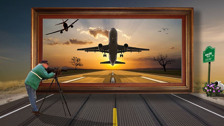 despegue, avión, fotografía, cielo, puesta de sol, transporte, vehículo aéreo, viajar, modo de transporte, personas reales