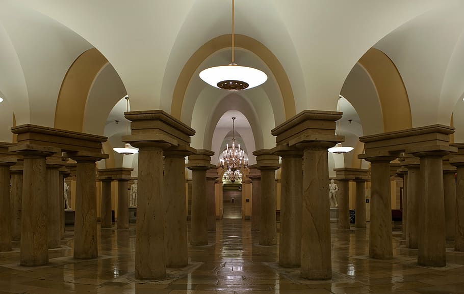 foto, coklat, putih, lorong, washington dc, gedung capitol, di dalam, interior, kolom, kayu