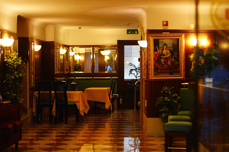 Veneza, Itália, Interior, rico, hotel, decoração, ouro, bonito, restaurante, quadro
