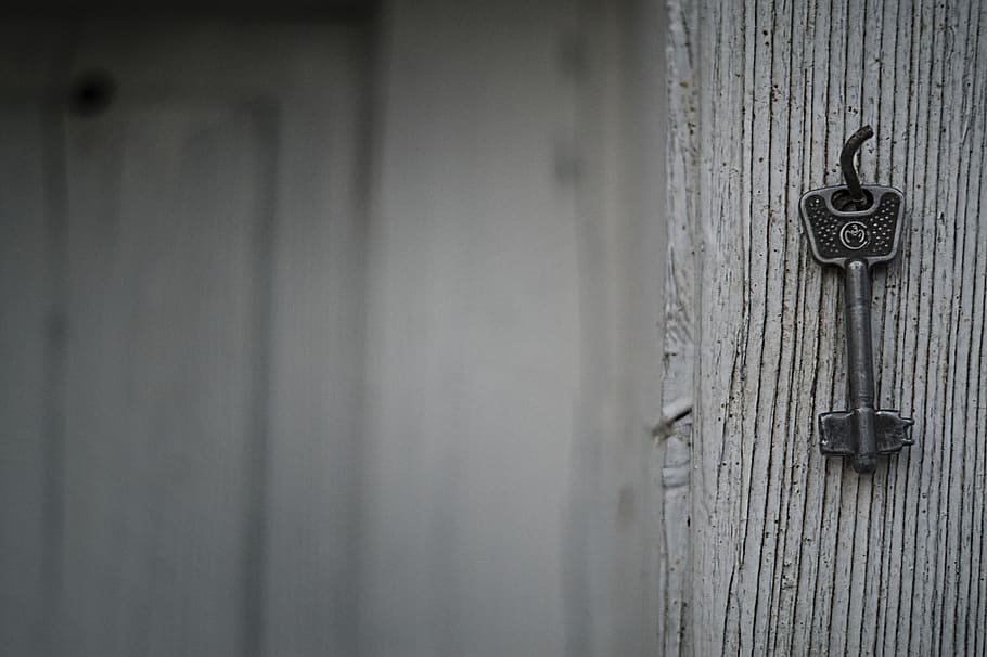 fotografía de primer plano, gris, metal, clave, gancho, desenfoque, de cerca, hierro, castillo, metálico