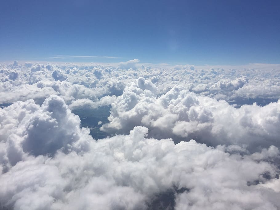 nubes, formaciones, avion, vista, vuelo, cielo, nube - cielo, celaje, azul, atmósfera