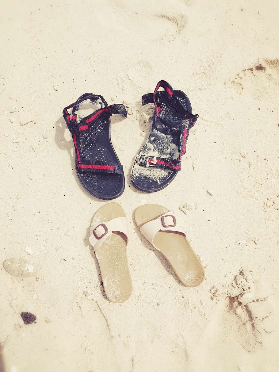 Couples, Beach, Shoes, shoe, sand, summer, sandal, vacations, flip-flop, pair