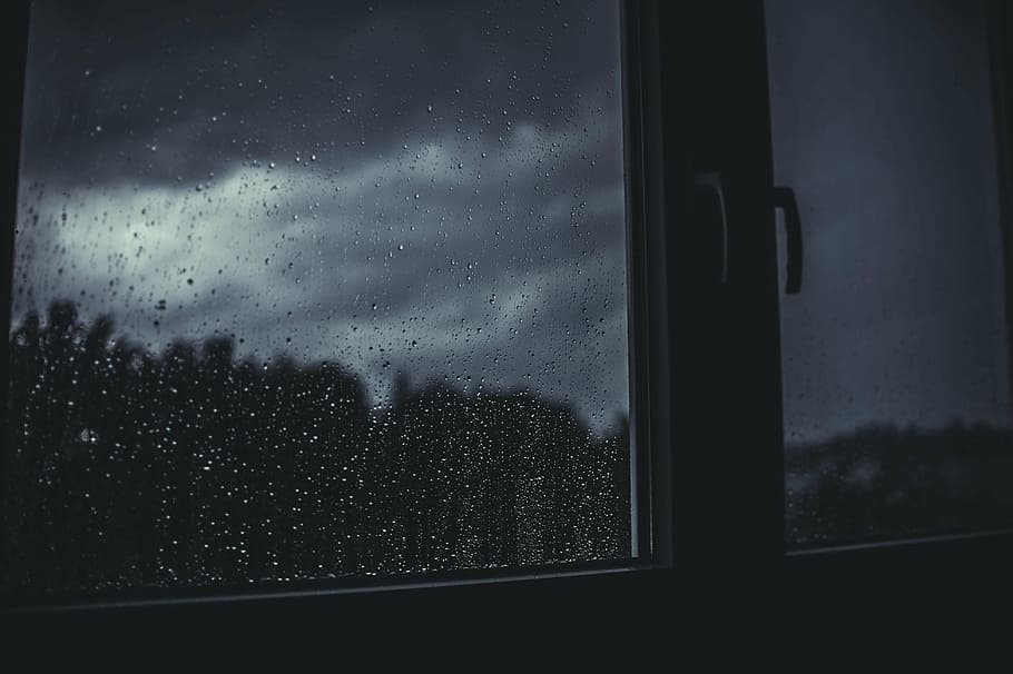 primer plano, foto, ventana, cerrado, oscuro, lluvia, gotas de lluvia, mojado, vidrio - material, clima