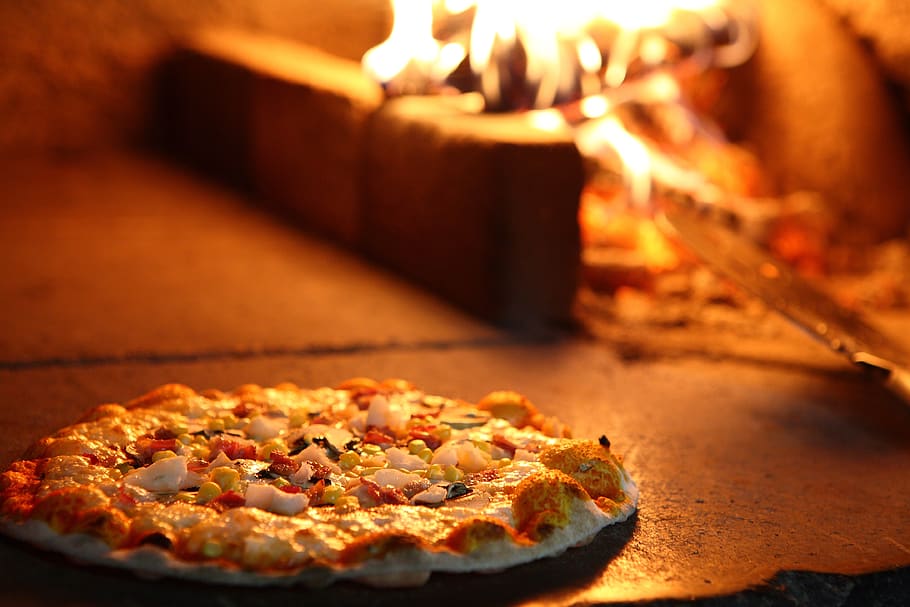 pizza, italiano, queijo, itália, mussarela, feito à mão, comida, comida e bebida, queimando, fogo