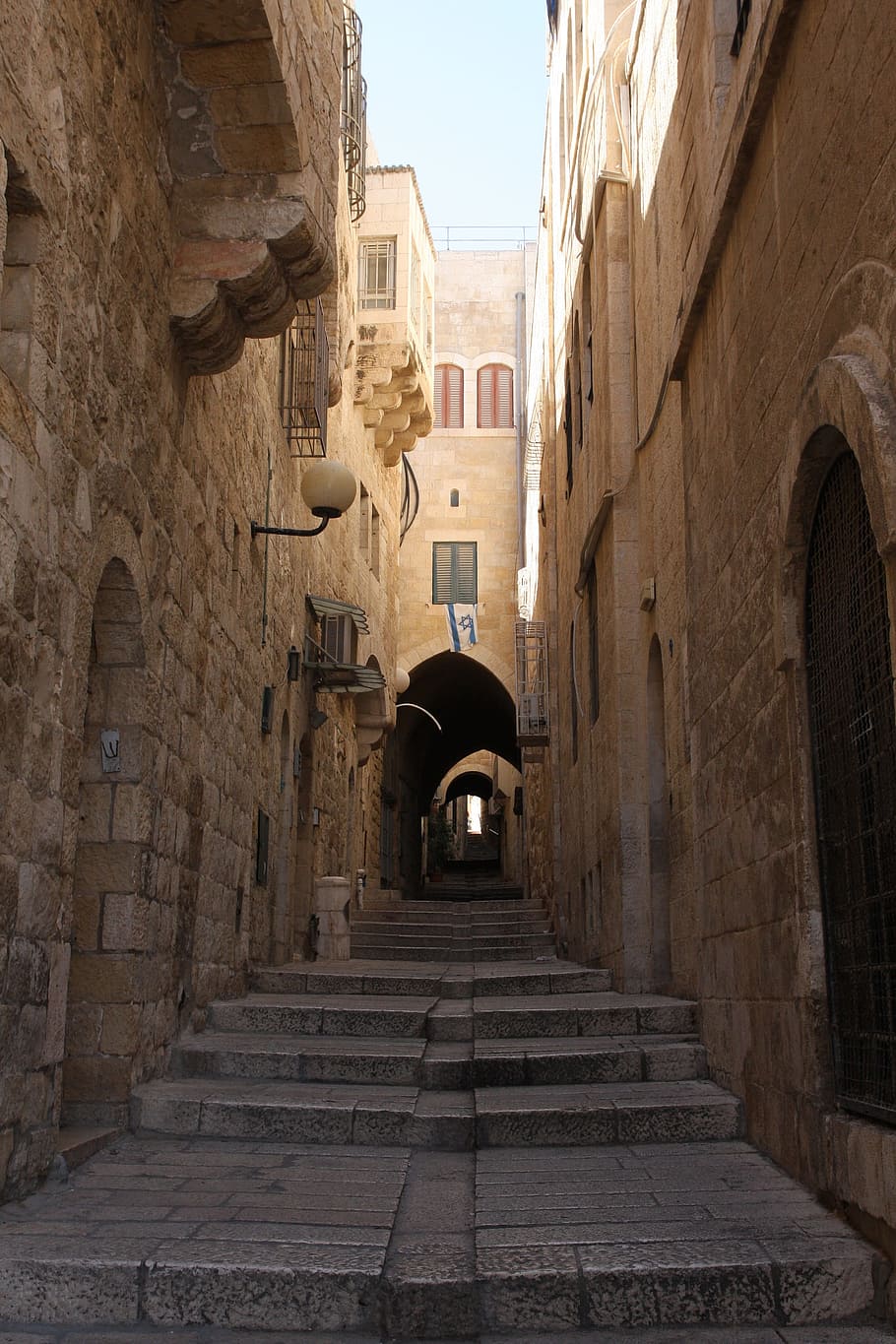 concrete, narrow, pathway, white, clouds, Jerusalem, Alley, Israel, Street, the jewish quarter