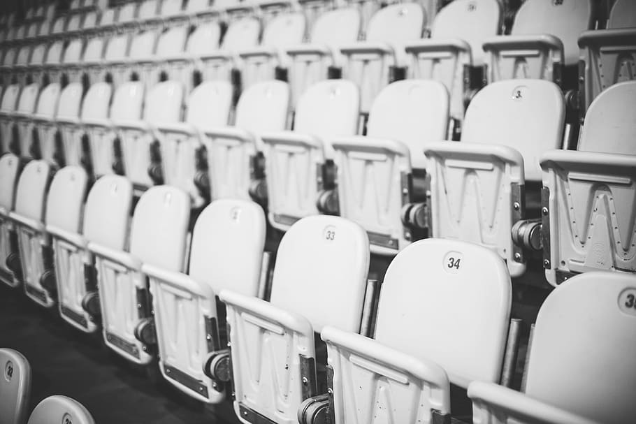 assentos do estádio, preto, branco, numerado, estádio, assentos, preto e branco, vazio, futebol, hóquei