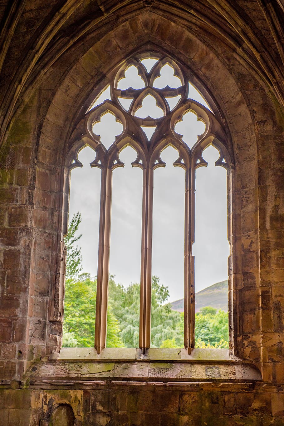beige, metal bars window, metal, bars, window, melrose abbey, abbey, scotland, church, stone