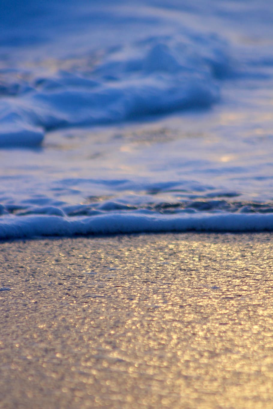 polvo azul, playa, sol, puesta de sol, luz, naranja, arena, mar, océano, olas