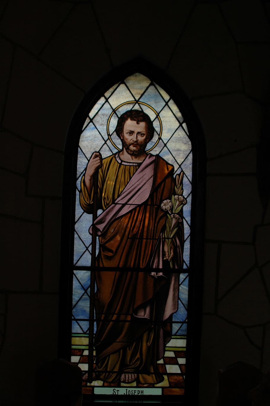 Stained-Glass, Stained Glass, St Joseph, saint joseph, church window, church, window, religion, christianity, colored glass