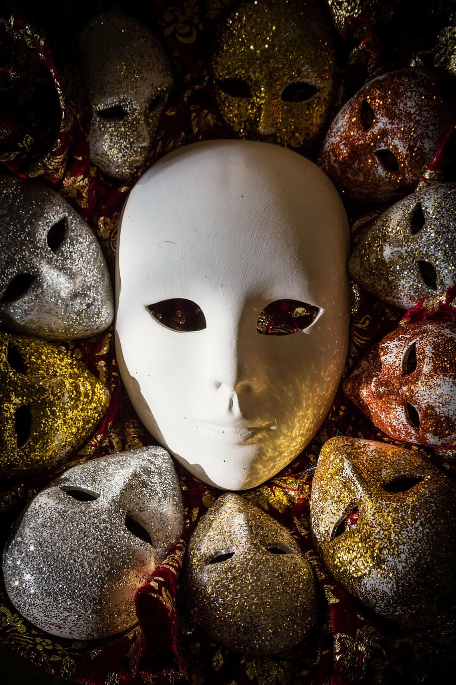 white emotion mask, costume, mask, venetian, carnevale, carnival, festival, mask - disguise, spooky, human body part