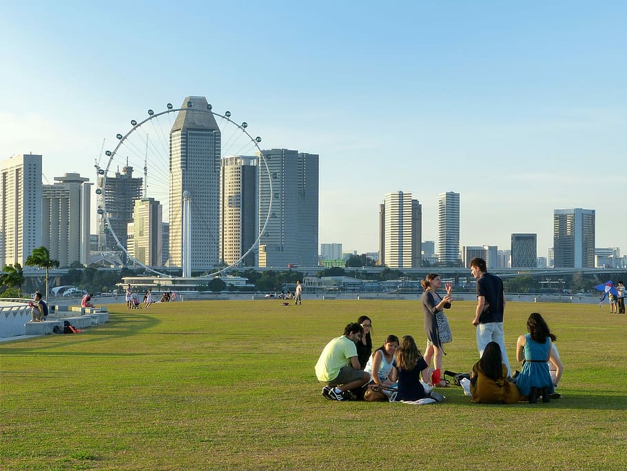 people, picnic, part, day time, day, time, outdoors, skyscraper, urban Skyline, cityscape