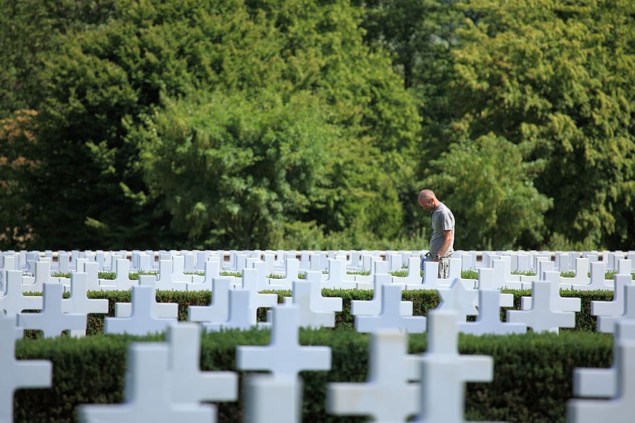 manusia, berdiri, dikelilingi, kuburan, Amerika, Tentara, Pemakaman, Salib, Mati, kekuatan