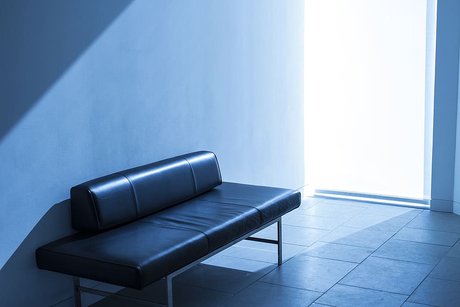 sunlight, couch, sofa, light, room, lobby, office, blue, indoors, domestic room