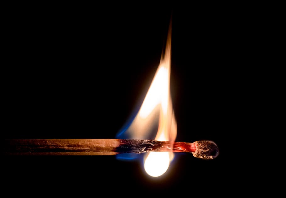 match, fire, flame, dark, burning, heat - temperature, fire - natural phenomenon, indoors, black background, matchstick