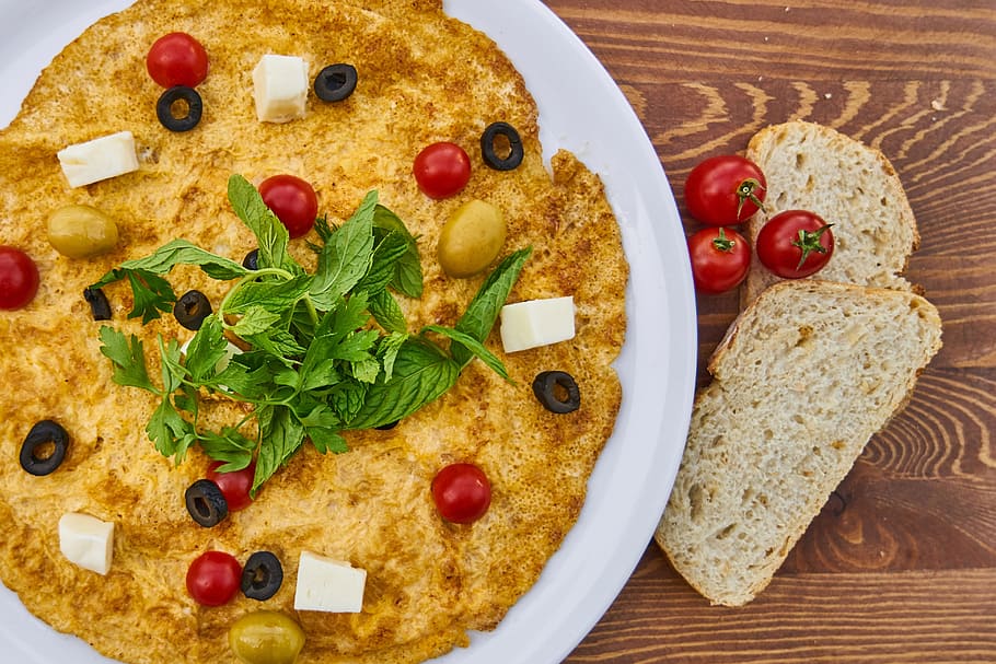 omelet, breakfast, yellow, egg, fresh, health, food photo, background, table, organic