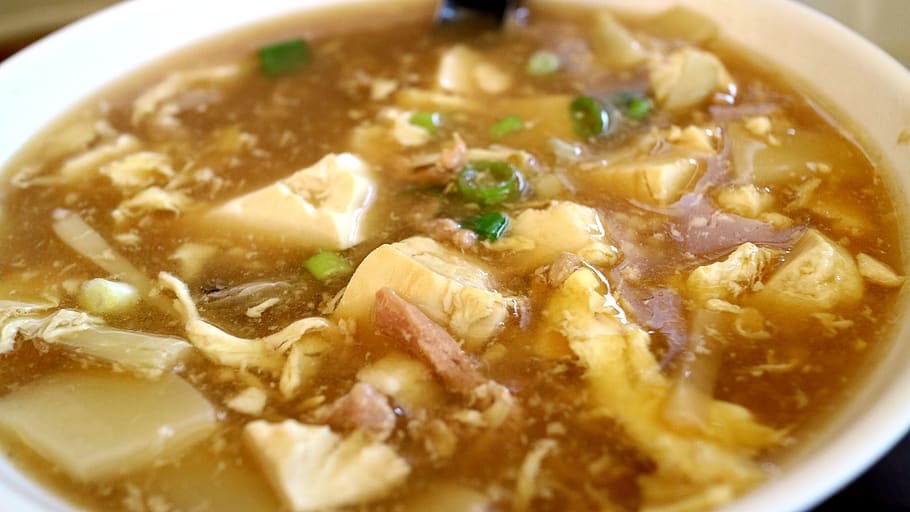 and bean curd soup, food, gourmet, traditional cuisine, chinese cuisine, tofu, bamboo shoot, egg drop, egg, a surname eggs
