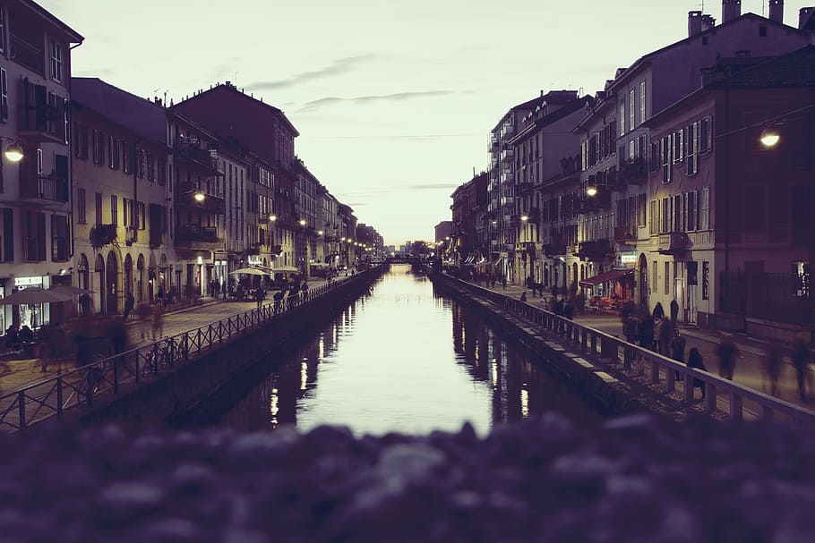 コンクリート, 建物, 川, ヴェネツィア, イタリア, 写真, 夜, 水, 市, 遊歩道