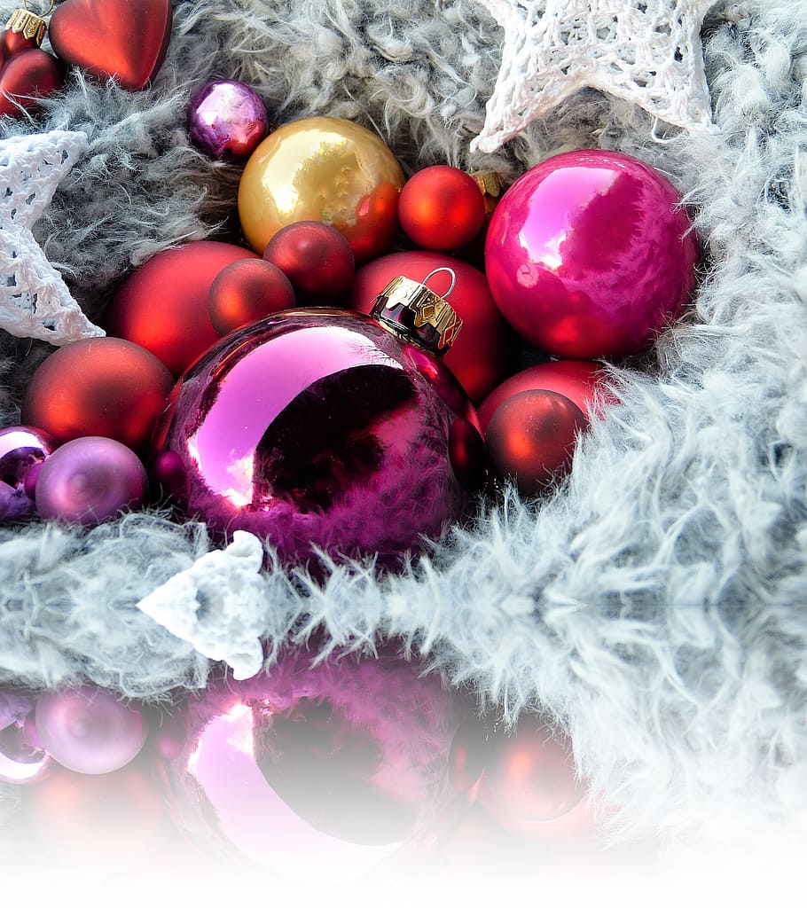 各種安物の宝石のロット, アドベント, クリスマス, アドベントリース, ツリーの装飾, ボール, ピンク, 赤, 光沢, スカーフ