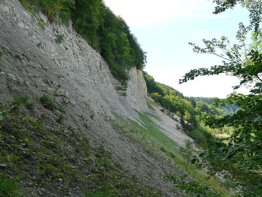 gunung, dikelilingi, tanaman, Tanah longsor, Mössingen, Baden Württemberg, batu, lereng, tergelincir, atap alb
