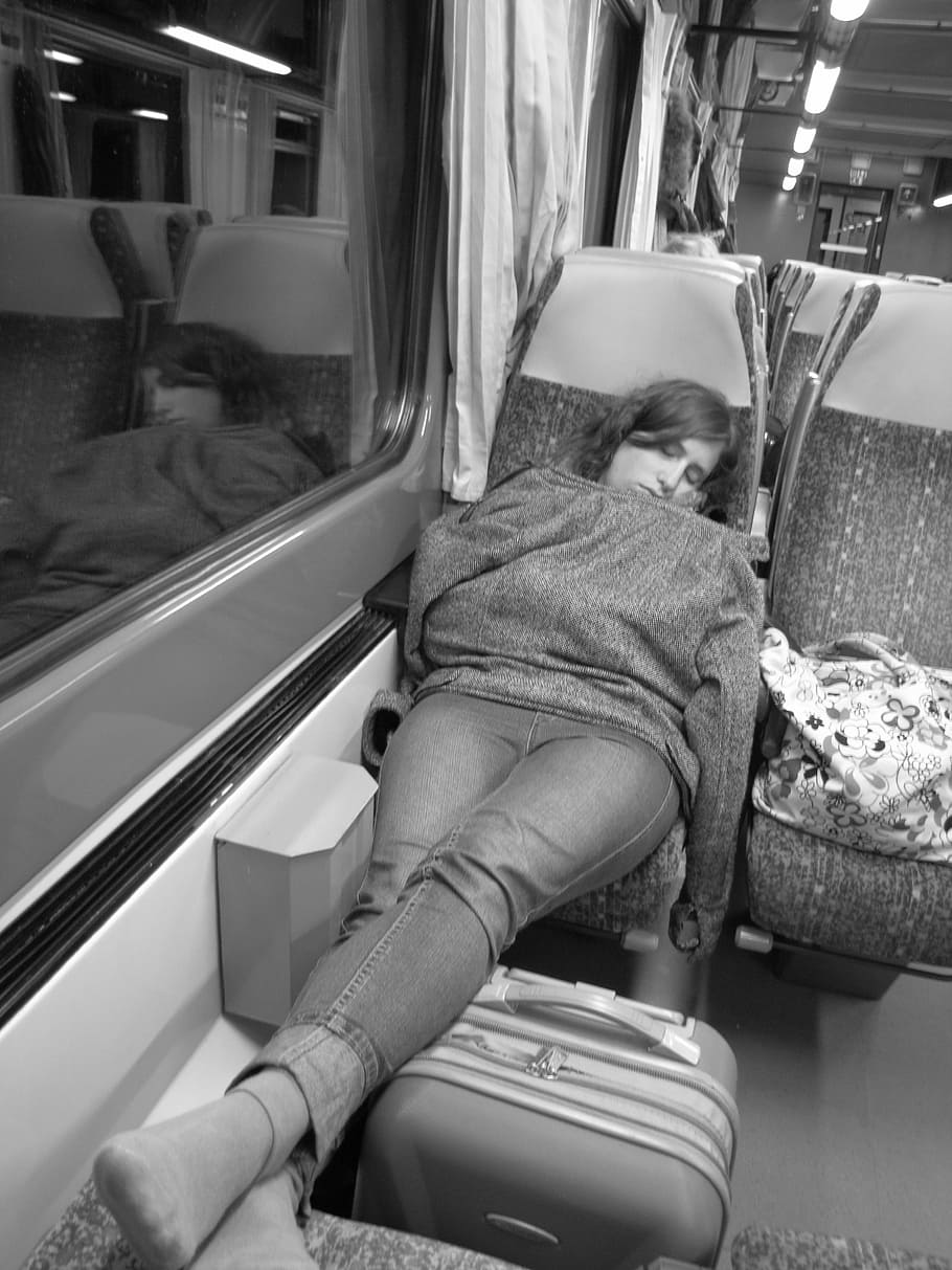 sleep, man, train, calm, rest, real people, public transportation, vehicle interior, mode of transportation, rail transportation
