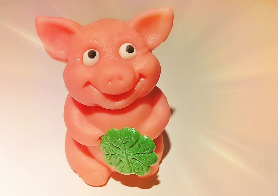 close-up photo, pink, ceramic, pig figurine, white, surface, Marzipan Pig, Funny, Animal, pig, funny