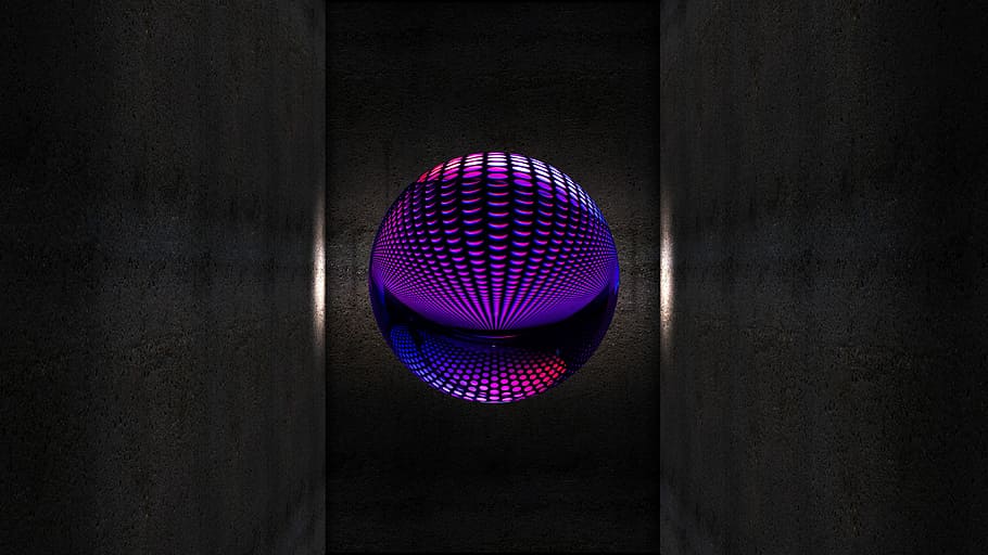 purple ball, ball, wall, shaft, structure, light, graphic, space, animation, 3d
