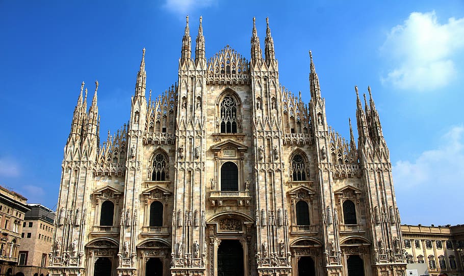 brown concrete cathedral, milano, milan, italy, europe, building, architecture, cathedral, duomo, italian