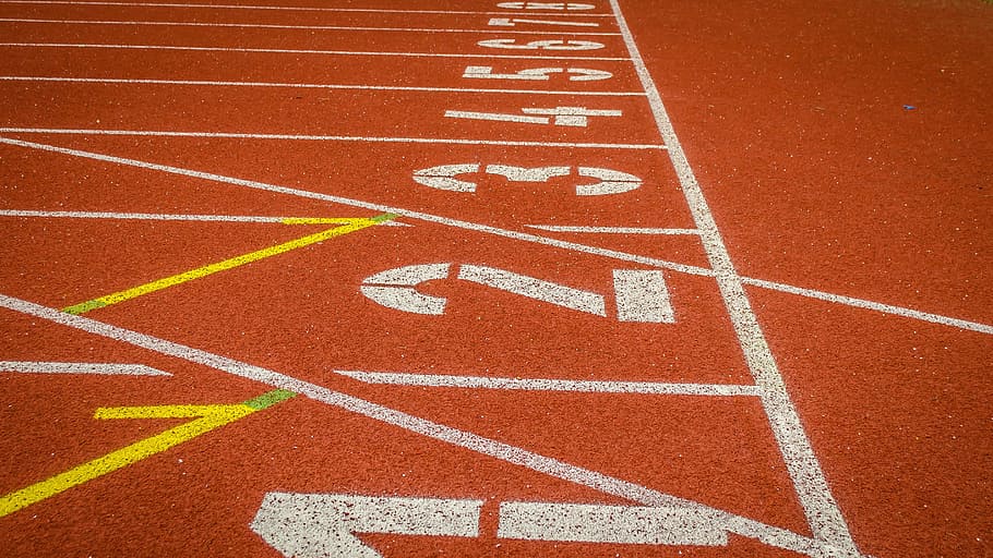 orange, white, track, athletics, 100 meters, tartan, running track, sport, sports track, track and field